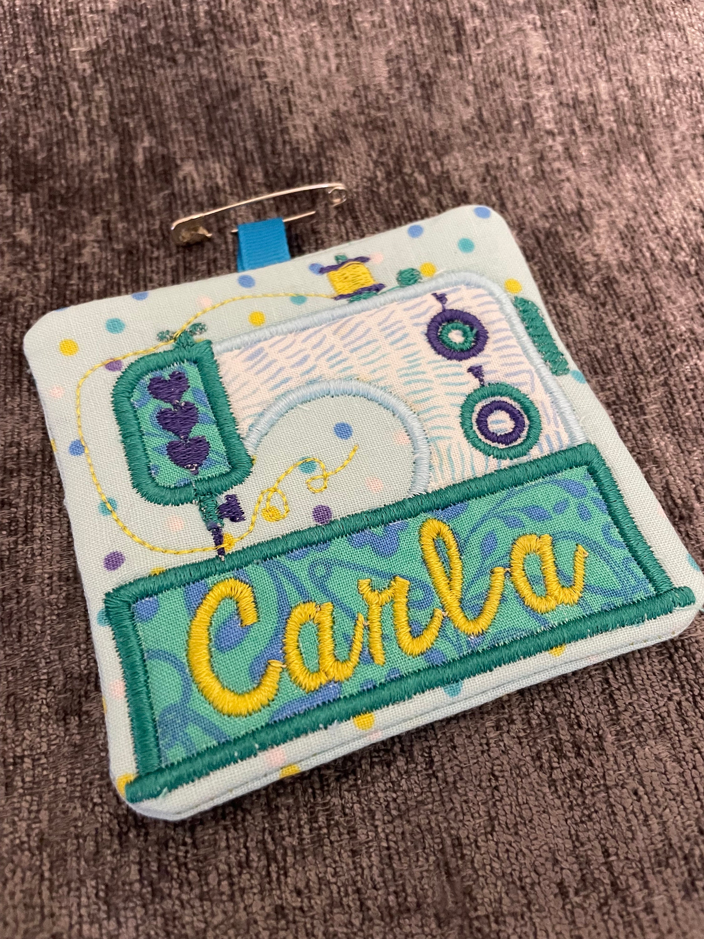 Sewing Machine Name Tag Applique Embroidery Design, Customizable, in