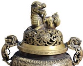 Dragon Incense Vessel from China - Bronze Incense Burner Guardian Lion Asia Lifestyle