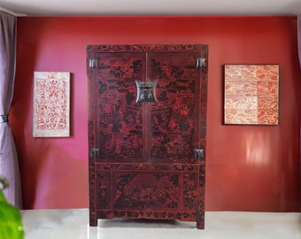 Grand meuble chinois ancien meuble de télévision meuble asiatique peint à la main mobilier chinois ambiance de vie asiatique
