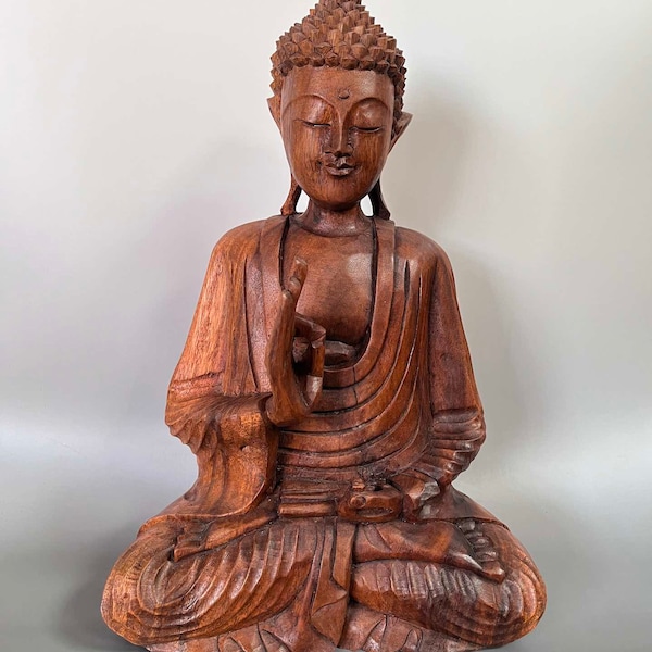 Wooden Buddha Statue Sitting Buddha Sculpture 42.5 cm Large Teaching Gesture - Teaching Mudra - Vitarka Meditation Karma Buddhist Figure Budda