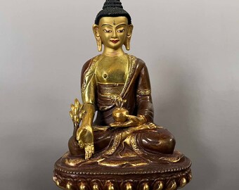 Buddha Statue Bronze Skulptur Medizin Figur Nepal Himalaya deutscher Sammler Nachlass Bhaisajyaguru Gesundheit Langes Leben Budda Vintage