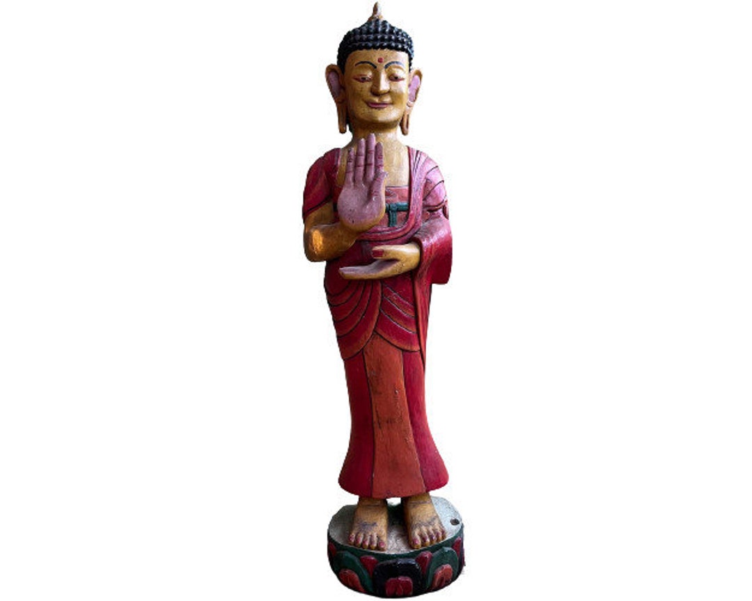Wooden Buddha Figure Tibetan Statue 1 M Tall Standing Painted Etsy
