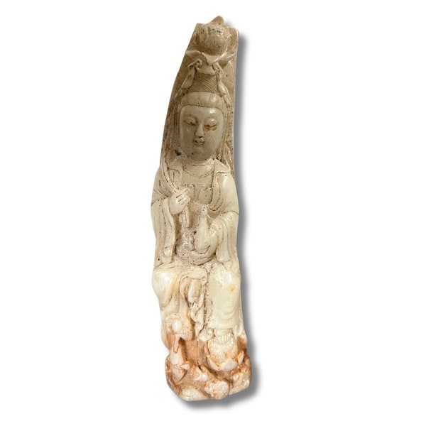 Jade Buddha Figur Guanyin China Skulptur Lotusblume Asia Kunstfigur chinesische Kwanyin Bodhisattva Skulptur stehende Jadefigur Asiatika