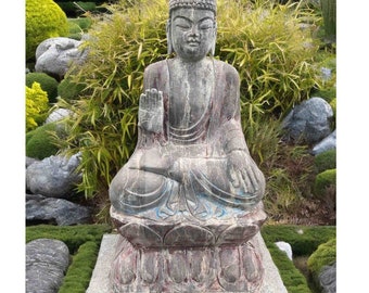 Buddha Statue Garten Tibet 88cm groß China Yoga Zen Decor Meditation Naturstein Figur asiatische Skulptur Fengshui Gartendeko frostsicher