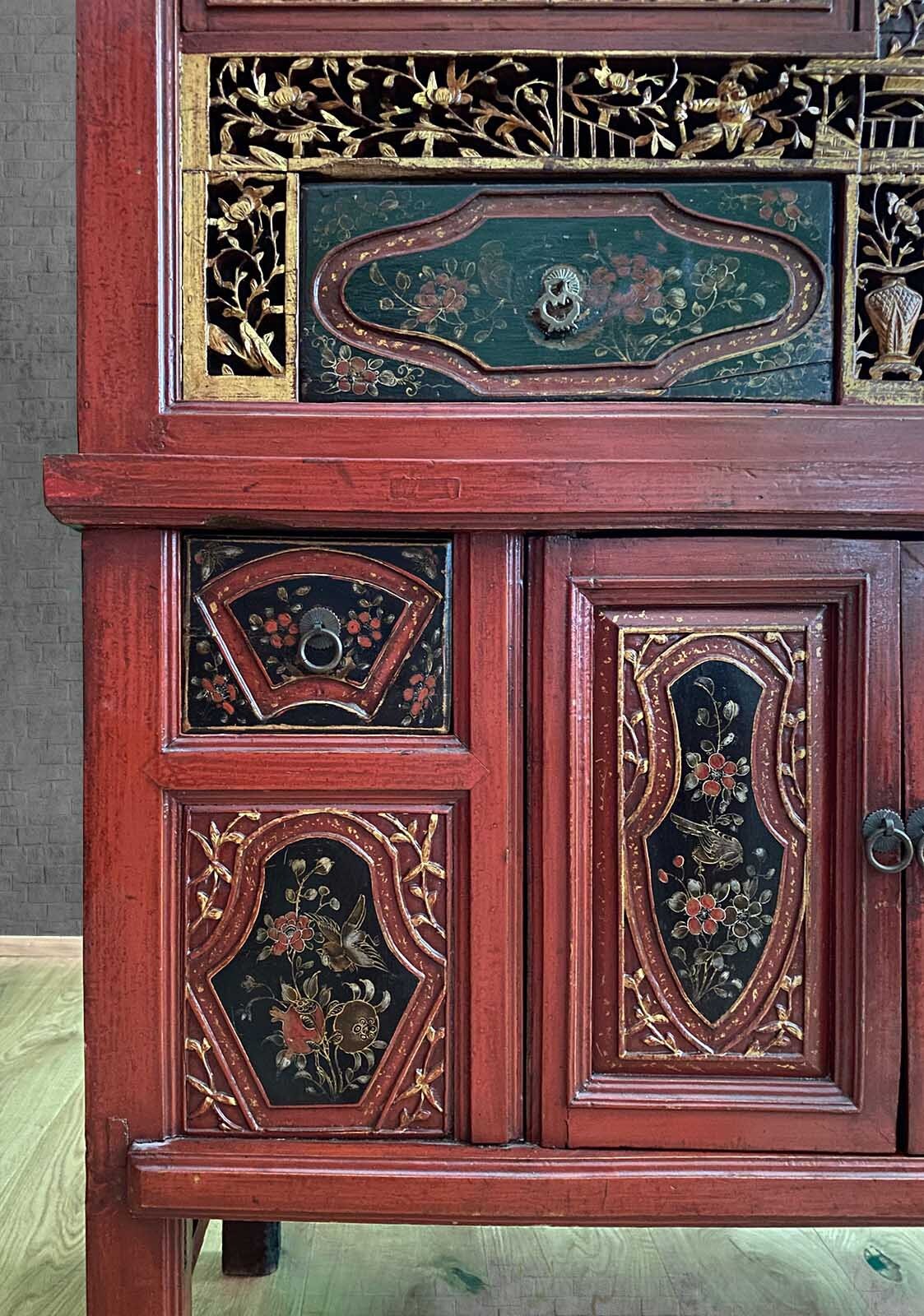 Gabinete chino China Estate Asia Madera Muebles Rojo Oro Viejo | Etsy