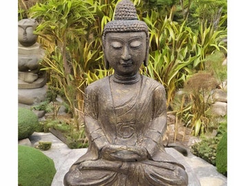 Statue de Bouddha Sculpture de Jardin Amitabha Tibet 49 cm Assis Chine Yoga Méditation Pierre Naturelle Figure Asiatique Fengshui Décoration de Jardin Résistant au Gel