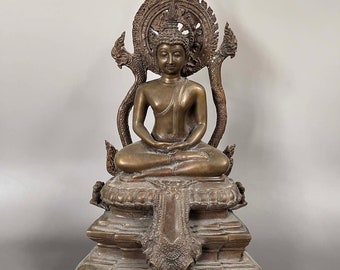 Figura de Buda de Tailandia I Escultura de bronce I Phra Phutta Chinnarat I Arte vintage I Figura de arte asiático I Yoga y meditación - Vintage
