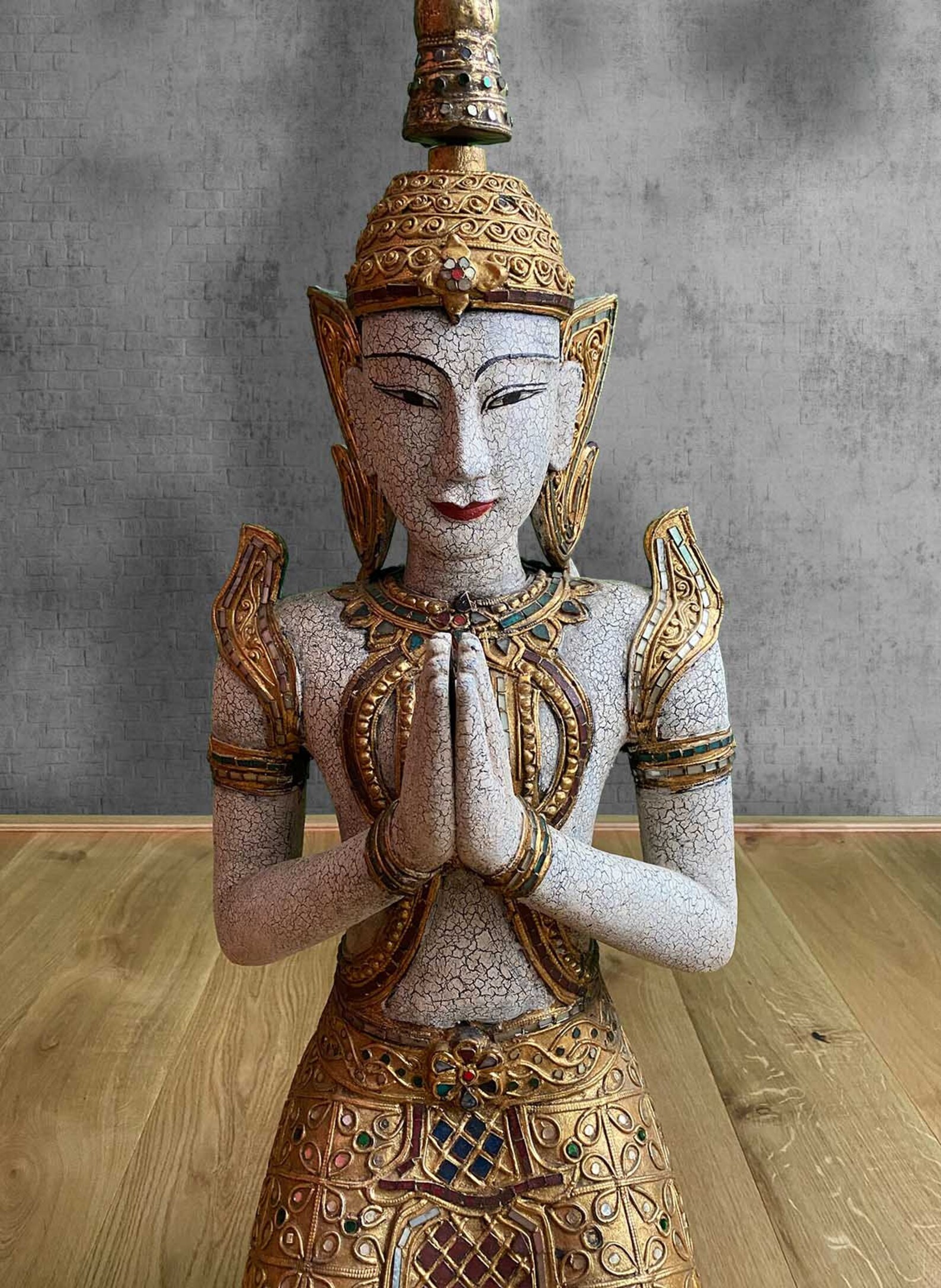 Thai temple guard Teppanom statue 98 cm large wooden sculpture Etsy