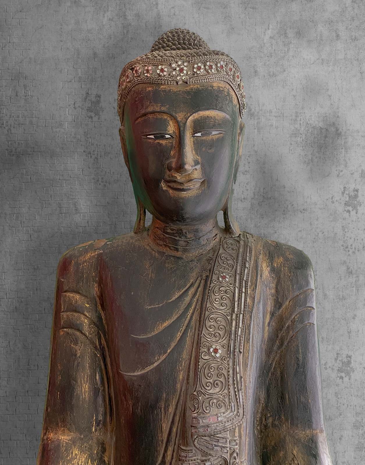 Tableau Mural Bois Sculpté Arbre De Vie (Bodhi), Thaïlande, 120x120 Cm, Doré