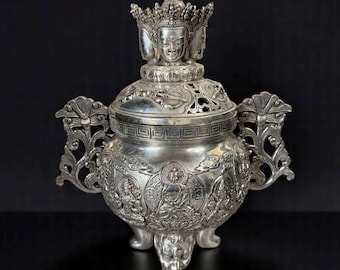 Buddhist incense burner – temple art in bronze – meditation altar