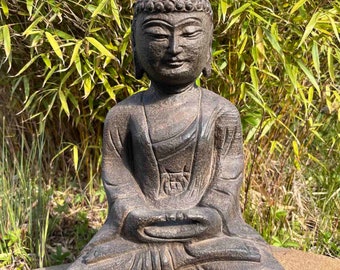 Buddha Statue Garten Skulptur Amitabha Tibet 36cm sitzend China Yoga Meditation Naturstein Figur asiatische Fengshui Gartendeko frostsicher