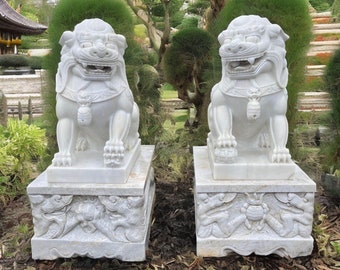 Gardiens de jardin Lions Temple de Chine Lions Fu Dogs Statues 1,23 m Gardiens de temple chinois, Lions en pierre de marbre Sculptures de jardin en pierre asiatiques
