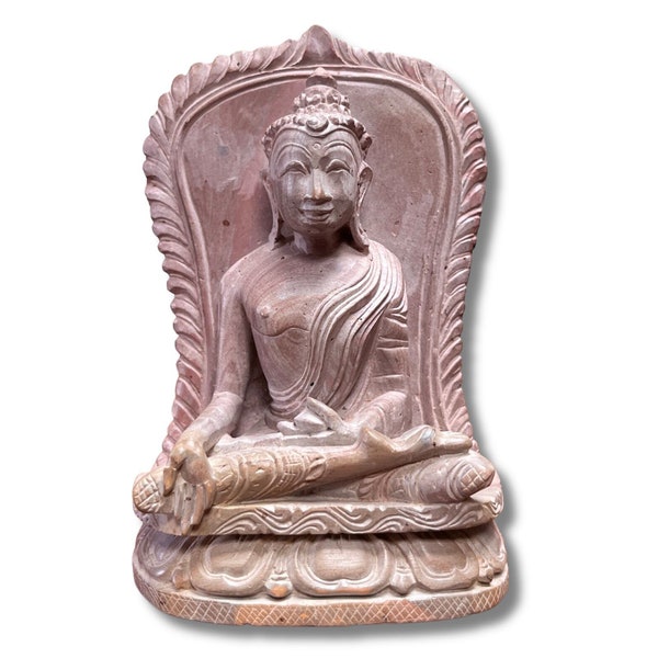 Buddha Figur Marmor Stein Nepal Skulptur Geste des Gebens Figürchen hochwertige Handarbeit Amitabha Buddhafigur aus Sammlungsauflösung