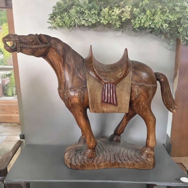 Sculpture en bois de cheval Tang 56cm, figurine chinoise, Statue de collection