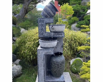Fontaine de jardin en pierre naturelle, cascade Fengshui, caractéristiques d'eau, personnages chinois, décoration de jardin, hauteur 125 cm