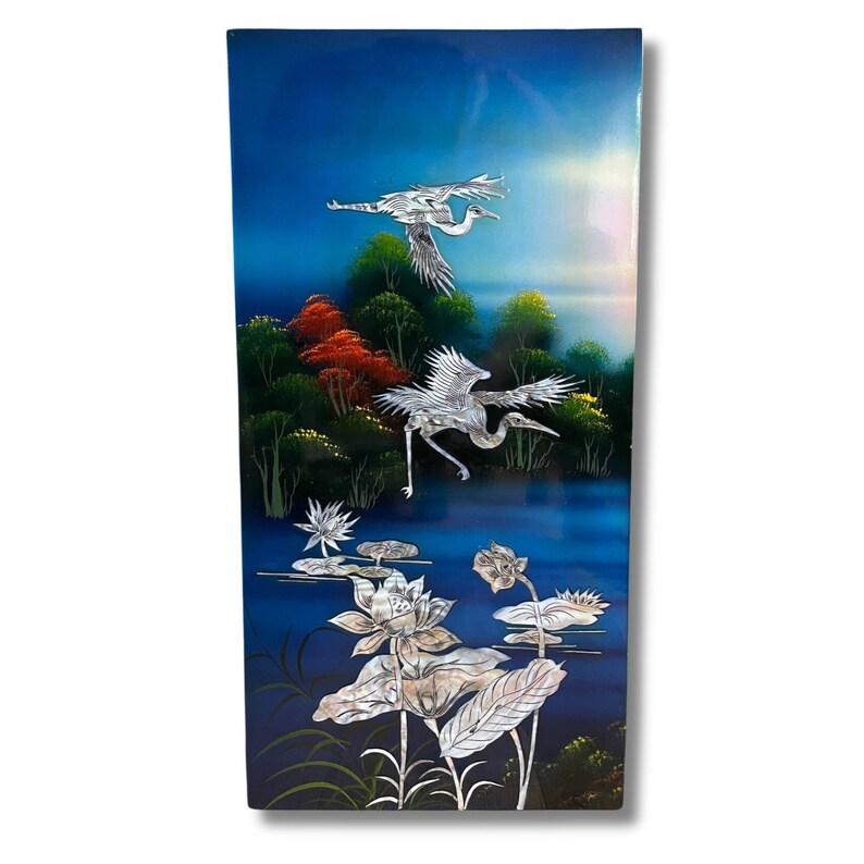 Peinture Sur Rouleau Soie Asiatique – Oiseaux & Paysages Chinois 94x30cm – Décoration Murale Orientale Élégante