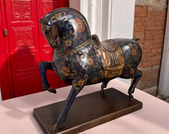 Horse sculpture made of bronze, cloisonne | Zodiac horse | Feng Shui figure | Asian home decor | 22.5 cm | 2.5 kg
