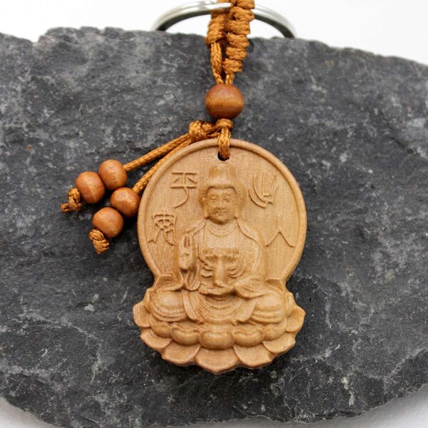 Porte-clés bouddha bouddhiste pendentif figurine en bois - palissandre - idée cadeau asiatique porte bonheur pour talisman fan d'Asie