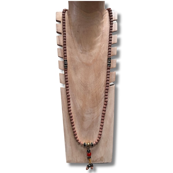 Gebetskette Mala | Buddhistische Halskette  |  tibetische DZI Stein Gebetskette | asiatisches Kette Buddhismus - Schmuck | Rudraksha Perlen