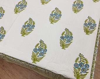 Hand Block Printed Cotton Table Cover | Indian Floral Tablecloth
