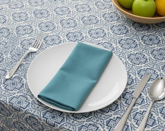 Floral Block Print Cotton Tablecloth | 4 Seater Indian Table Linen