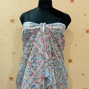 Indian Block Print Sarong, Sarong Beach Wrap, Cotton Sarong,Pareo, Block Print Scarf, Summer Beach Pareo