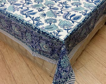 Hand Block Printed Cotton Table Cover | Indian Floral Tablecloth