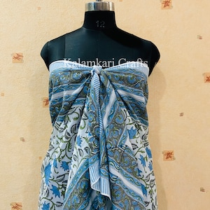 Indian Block Print Sarong, Sarong Beach Wrap, Cotton Sarong,Pareo, Block Print Scarf, Summer Beach Pareo
