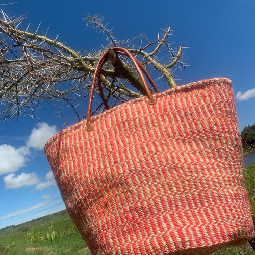 Pink and white little block bag,Etra Large Kiondo shopping bag, sisal bag, storage bag, Home organizing shops bag,Sisal kiondo basket, kiondo bag.