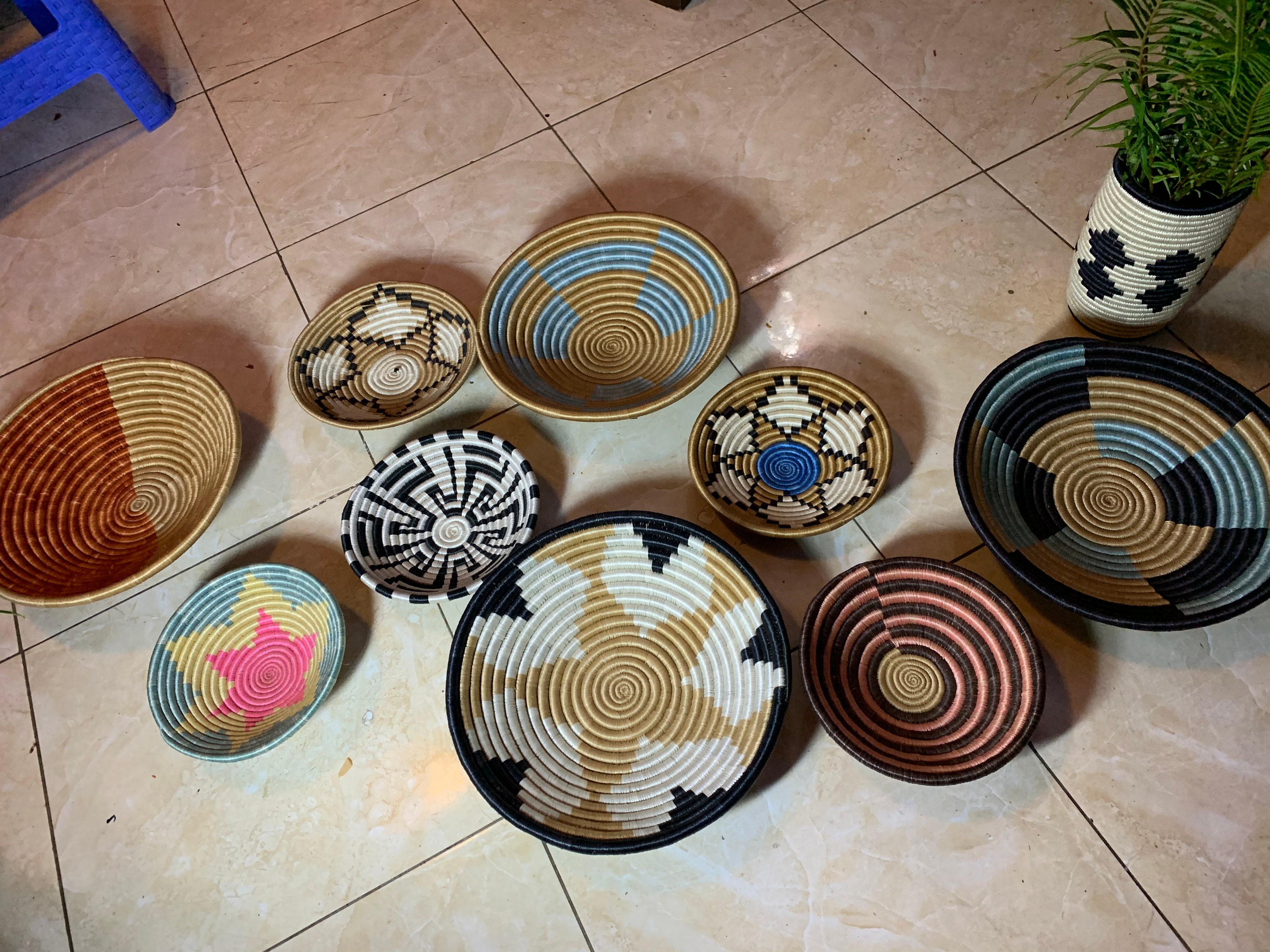 A set of 9 assorted Rwanda baskets9 Rwanda baskets 9 wall Etsy