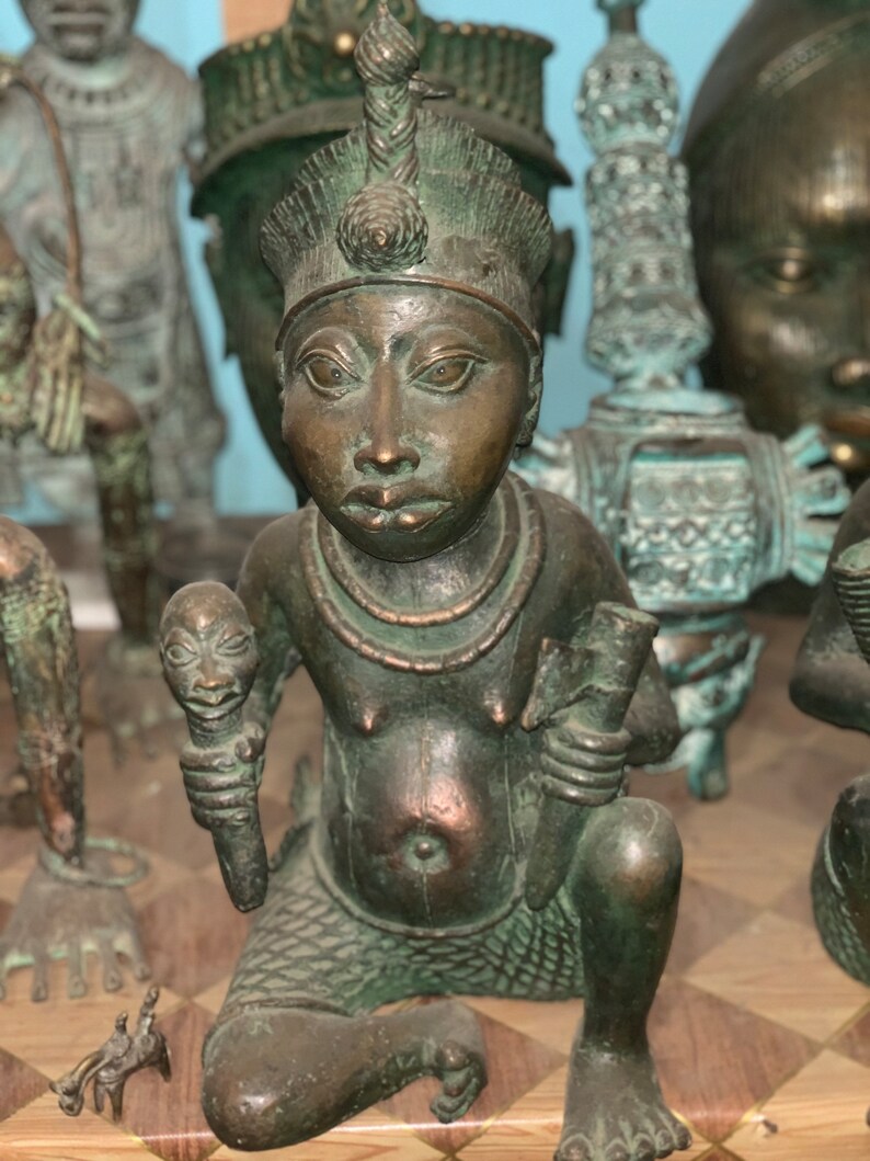 Large Benin Kingdom Sculpture Vintage Benin Bronze Etsy