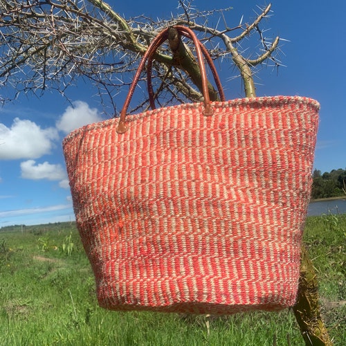 Pink and white little block bag,Etra Large Kiondo shopping bag, sisal bag, storage bag, Home organizing shops bag,Sisal kiondo basket, kiondo bag.