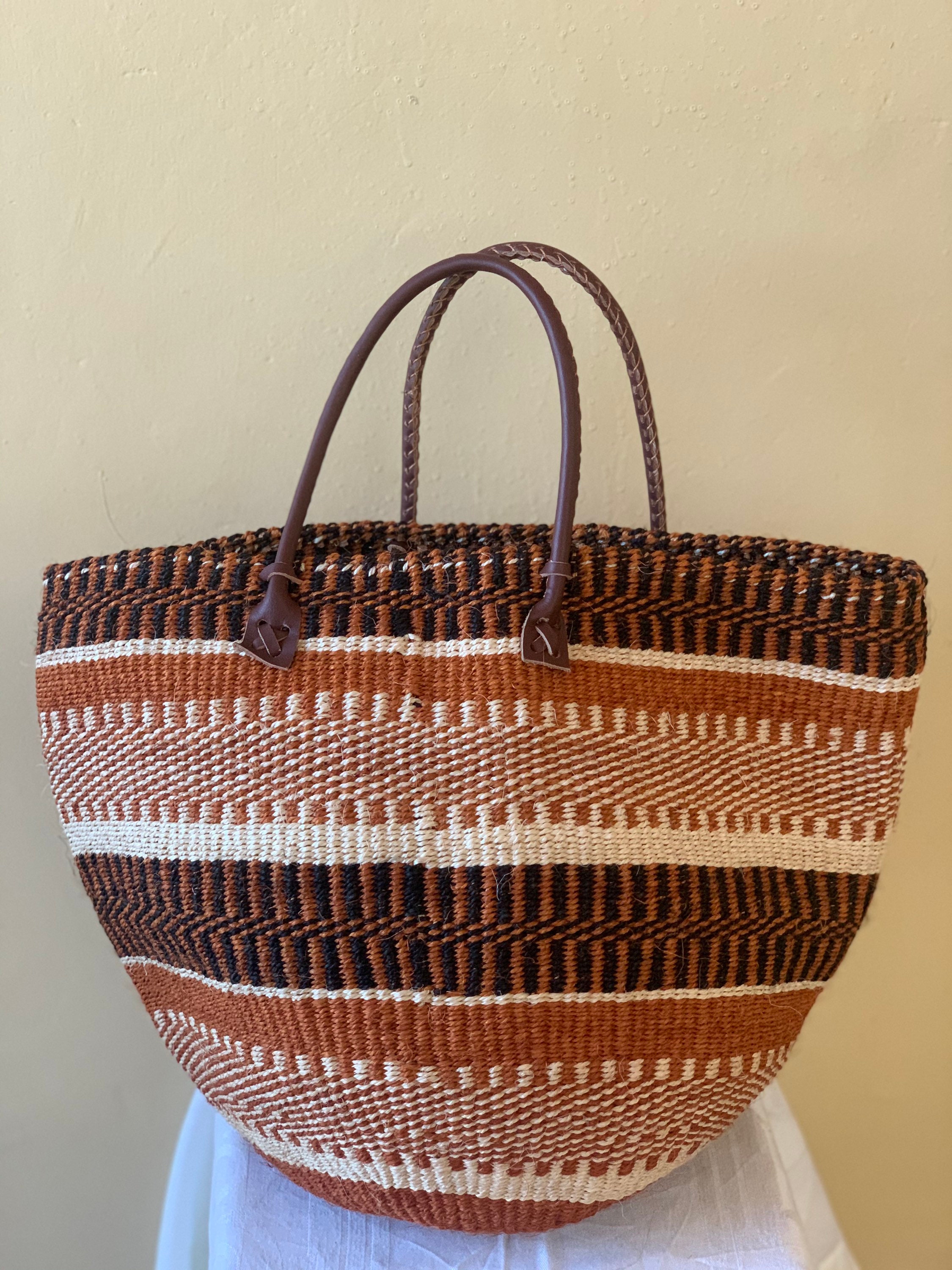 Sisal Basket Kiondo Handbag beach Bag etra Large Brown and - Etsy