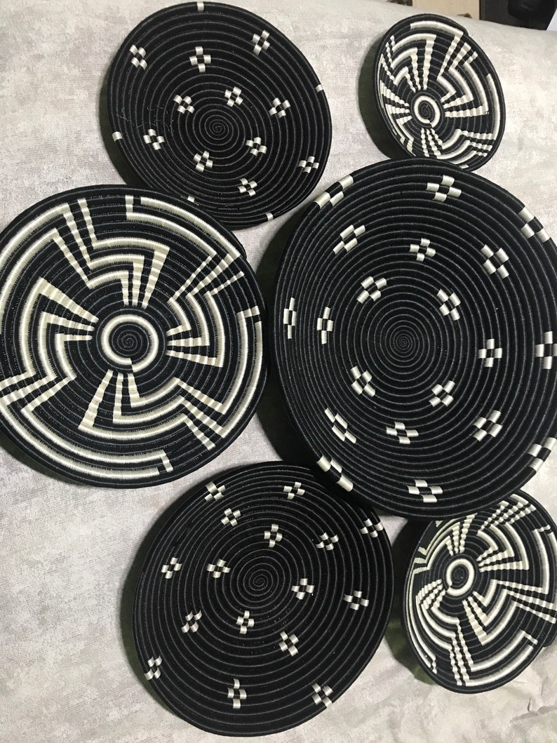 6 Black and white wall hanging baskets 6 wall decor baskets Etsy