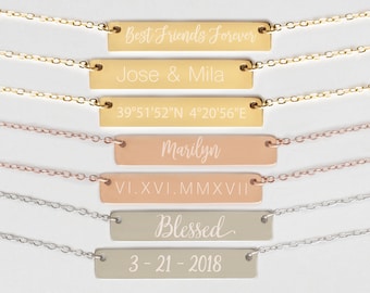 Personalized Bar Necklace -  Engraved Necklace - Valentine’s Gift - Name Necklace - Coordinates - Best Friend Necklace - NB3670