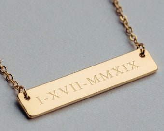 Personalized Necklace  - Roman Numerals - Bar Name Necklace - NB3670