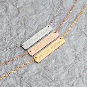 Personalized Necklace Engraved Bar Necklace Valentines Gift Name Necklace Coordinates Best Friend Necklace NB3670 image 6