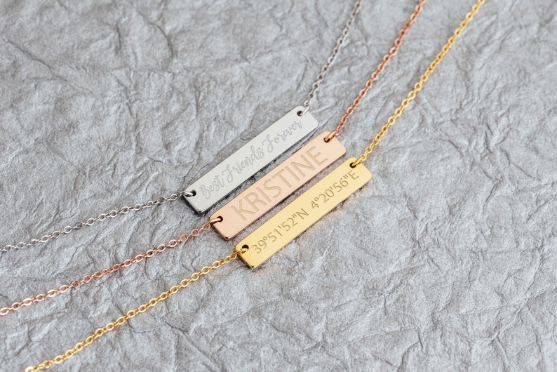 Personalized Necklace Engraved Bar Necklace Valentines Gift Name Necklace Coordinates Best Friend Necklace NB3670 image 6