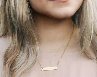 Personalized Necklace -  Engraved Bar Necklace - Valentine’s Gift - Name Necklace - Coordinates - Best Friend Necklace - NB3670