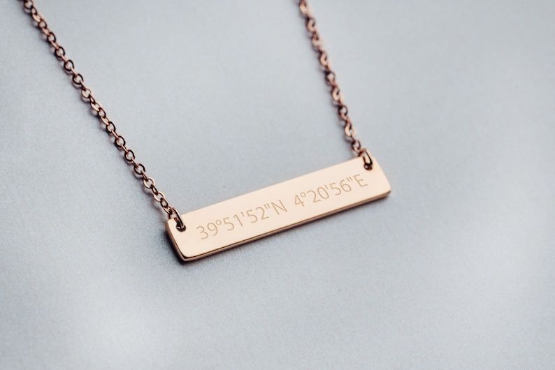 Personalized Necklace Engraved Bar Necklace Valentines Gift Name Necklace Coordinates Best Friend Necklace NB3670 image 8
