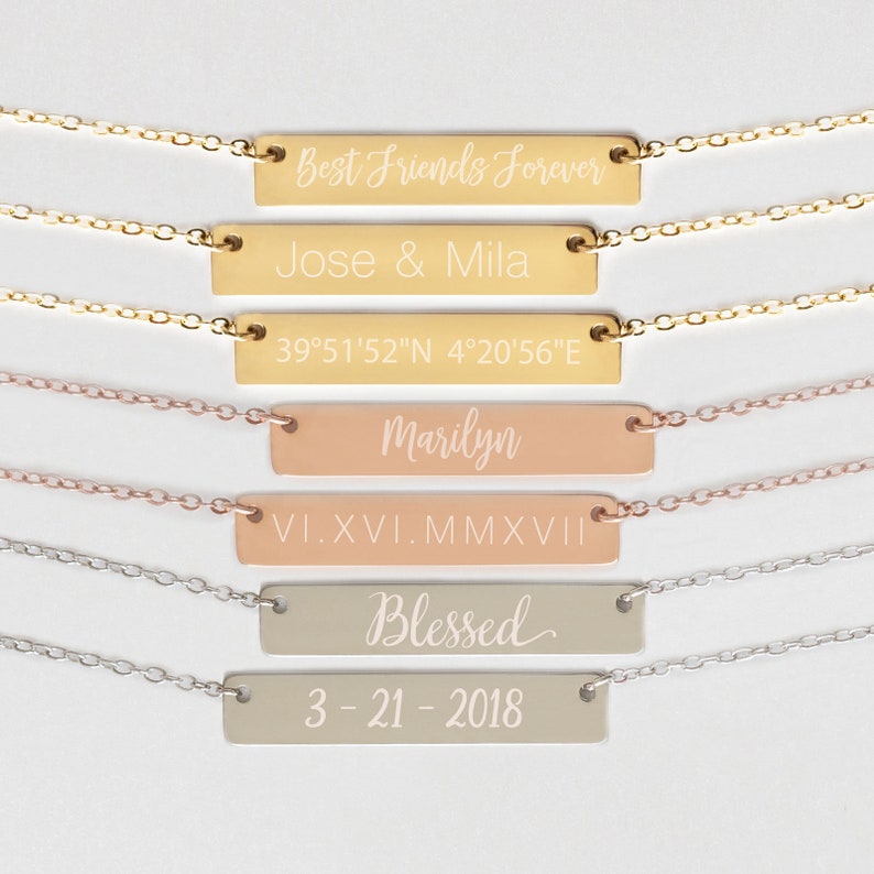 Personalized Necklace Engraved Bar Necklace Valentines Gift Name Necklace Coordinates Best Friend Necklace NB3670 image 5