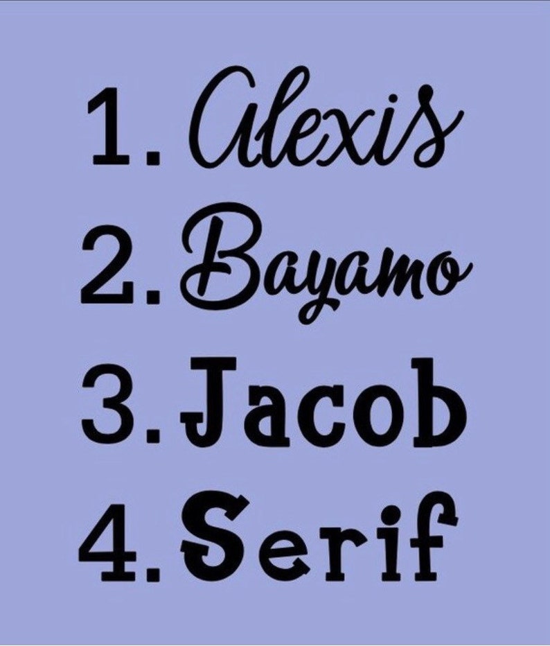Puede incluir: Una lista de nombres escritos en estilo manuscrito. Los nombres son Alexis, Bayamo, Jacob y Serif.