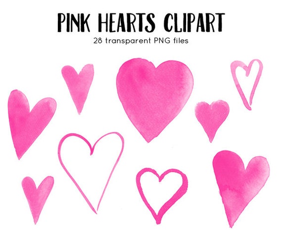 Clipart Pink Hearts Watercolor Strokes Hand Painted Instant Etsy