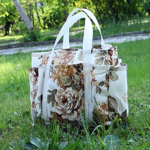 Patrón y tutorial para bolso tote de lona con múltiples bolsillos, patrón de costura para bolso tote de 8 bolsillos / VIDEO + PDF / Descarga instantánea