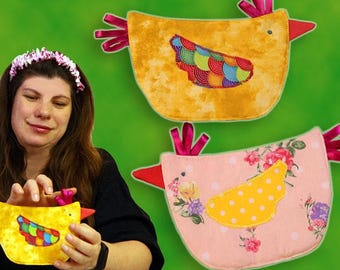 Chicken coaster sewing pattern and tutorial, Easter sewing pattern, Easy fabric chicken coaster pattern | VIDEO + PDF | Instant Download