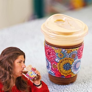 Reusable Coffee Sleeve Sewing Pattern, Coffee Cup Cozy sewing pattern, To go fabric mug cozy | VIDEO + PDF | Instant Download