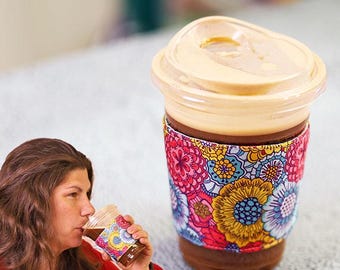 Reusable Coffee Sleeve Sewing Pattern, Coffee Cup Cozy sewing pattern, To go fabric mug cozy | VIDEO + PDF | Instant Download