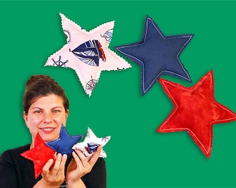 Patriotic Stuffed Fabric Star sewing pattern + tutorial, 4th July Fabric Star pattern, DIY Home decoration, Fabric Bowl Filler, VIDEO + PDF