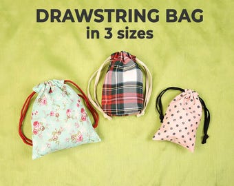 Drawstring Bag pattern and tutorial (3 sizes), Easy Drawstring Bag PDF Sewing Pattern | VIDEO + PDF
