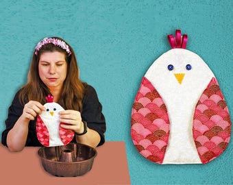 Chicken potholder sewing pattern and tutorial, Easter sewing pattern, Easy fabric chicken potholder pattern | VIDEO + PDF | Instant Download